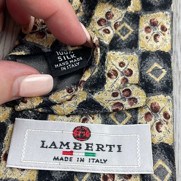 Lamberti Made In Italy Geometric Silk Necktie - Picture 3 of 5